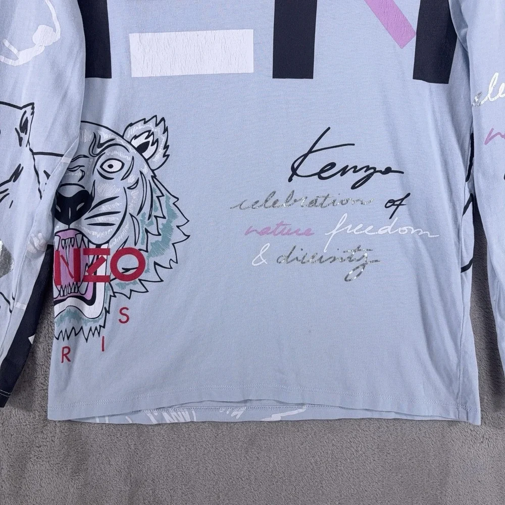 Kenzo Kids Long Sleeve Shirt Girls 12A/150 Blue Tiger Graphic Logo Designer Top